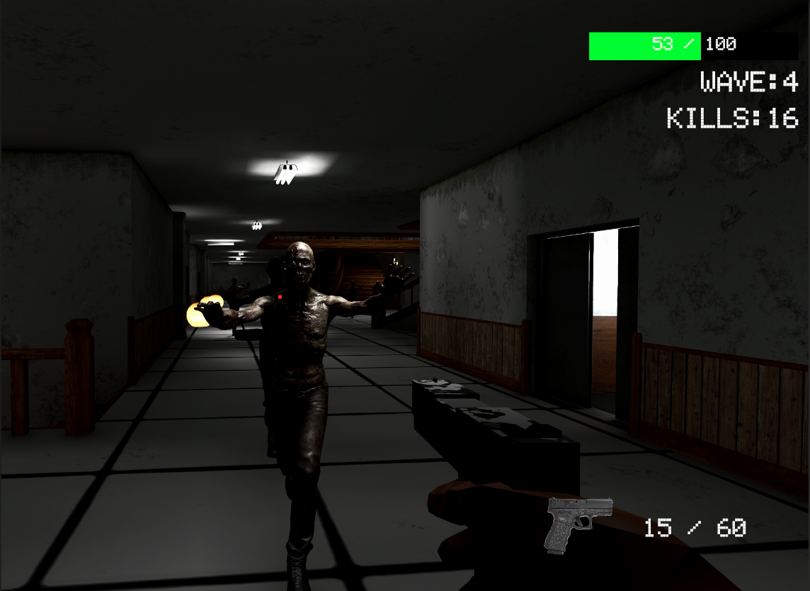 Gameplay showing enemy approaching player during wave combat